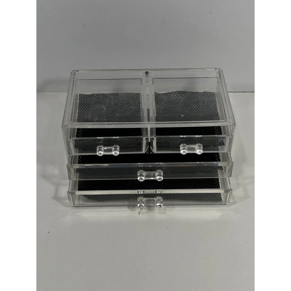 Clear Acrylic Makeup Jewelry Organizer 4 Drawer Storage Case with Mesh Liners